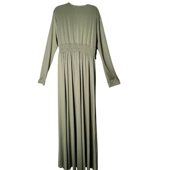 Baltic Born Arianna 3X Maxi Dress Deep V Neck Long Sleeve Olive Green Gown - Picture 2 of 9